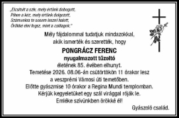 Elhunyt Pongrácz Ferenc ny. tűzoltó főhadnagy